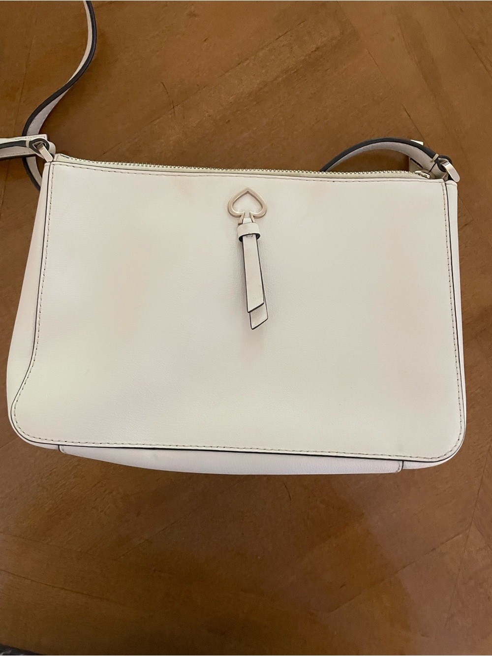 kate spade Cream Leather Crossbody with Spade Tassel